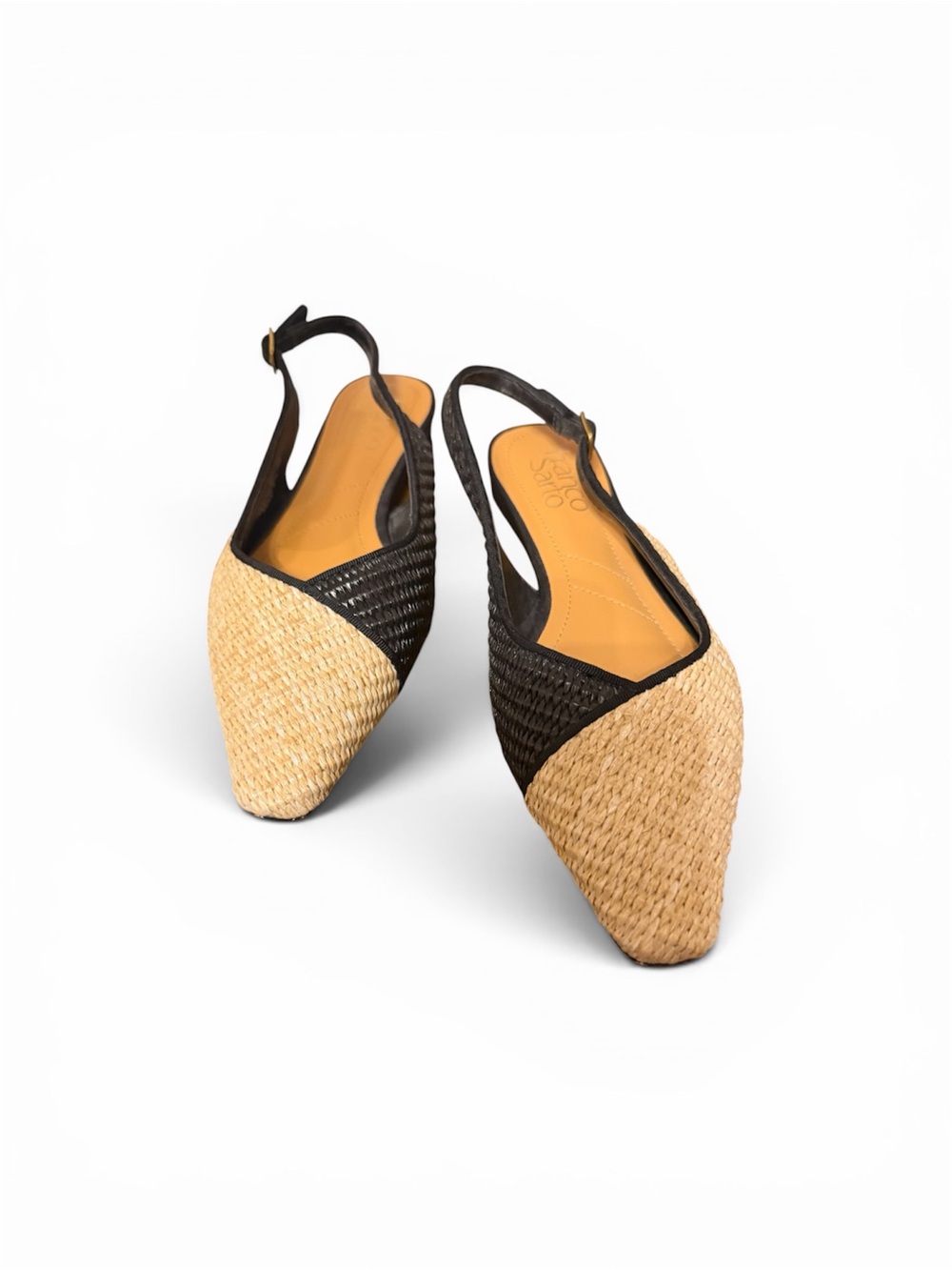 Franco Sarto Two-Tone Woven Slingback Flats in Black and Natural